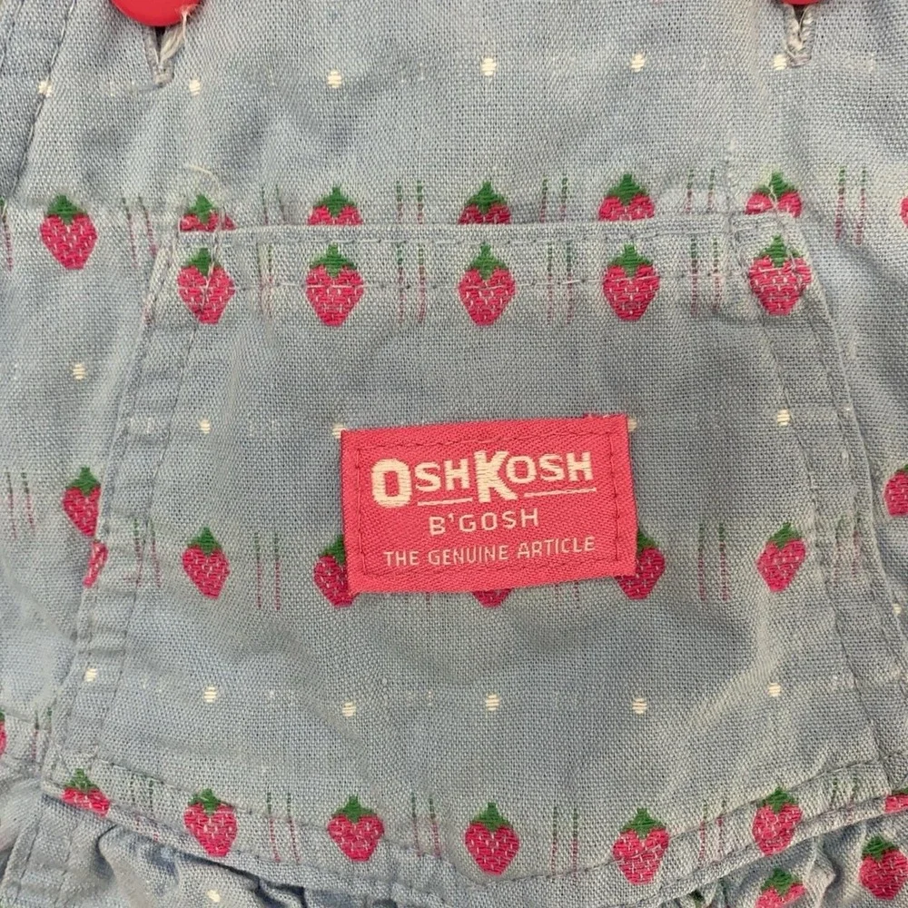 Vintage OshKosh B'gosh Overalls Girls 2T Strawberry Dot Print Vestbak 90s